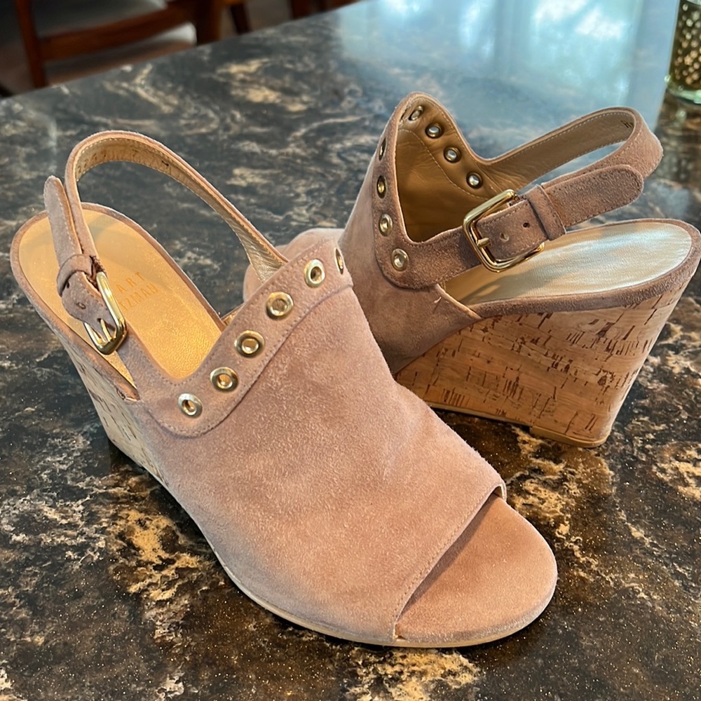 Stuart Weitzman Taupe Suede Open-toe Ankle Strap Mule Sandals